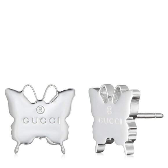 🦋NEW, Gucci Sterling Silver Butterfly Trademark Logo Earrings - Picture 7 of 16